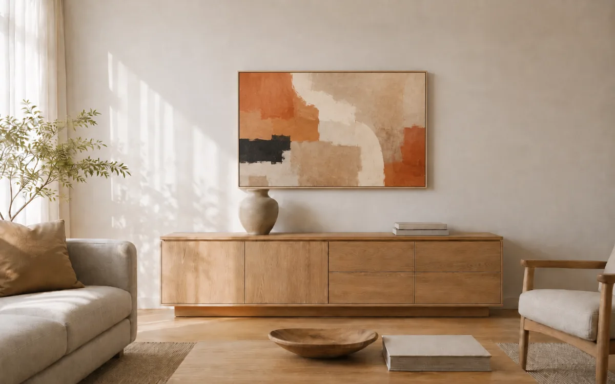 Compara&ccedil;&atilde;o da parede antes e depois, com o quadro posicionado em propor&ccedil;&atilde;o