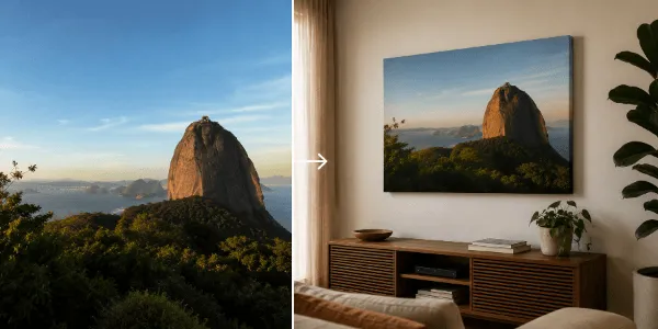 Paisagem do Rio enviada e o quadro pendurado na parede